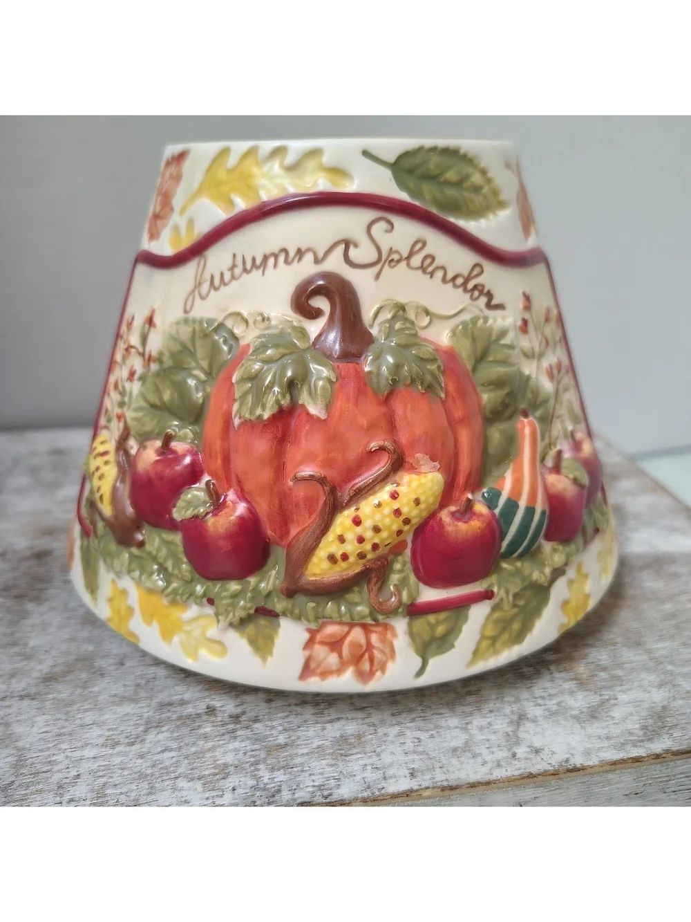 Yankee Autumn Splendor Ceramic Pumpkin & Harvest Fruits Candle Shade Large Rare